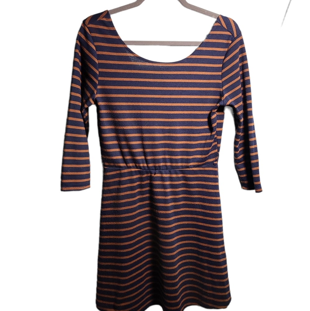 Lily Rose Navy Blue & Rust Color Striped Dress M